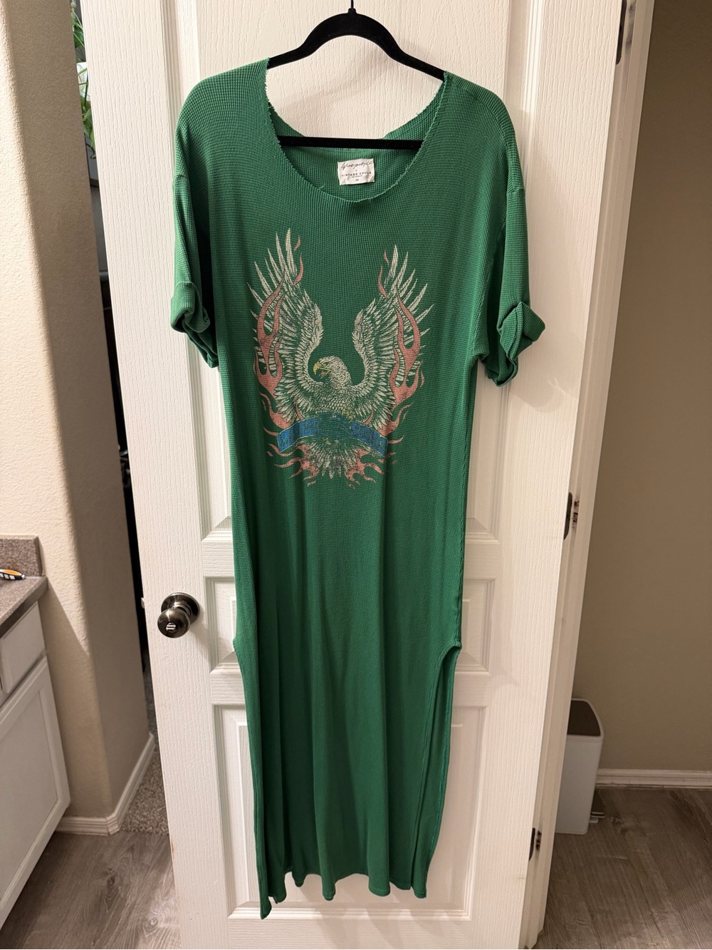 Free People Green Graphic Maxi Dress with High Side Slit - Picture 2 of 5